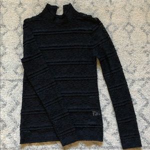 Long sleeve stretch lace see-through top